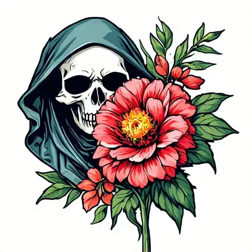 Grim Reaper Admiring Flower