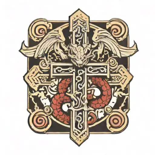 Small Cross With Aztec Dragon Wrapped