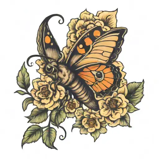 Death Moth Tattoo With Flowers
