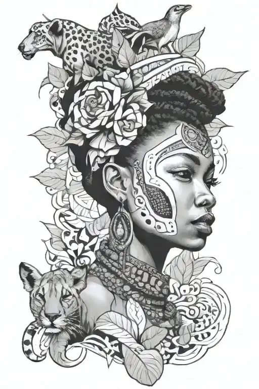 African Women And Animals Emerging From A Dense