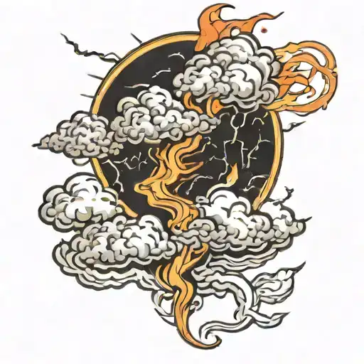 Sky Of Fire And Clouds With Lightning On The Forearm