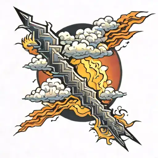 Sky Of Fire And Clouds With Lightning On The Forearm Part Of