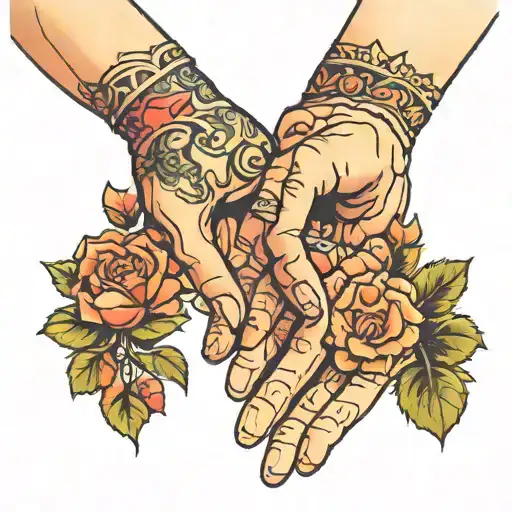 Mother And Infant Holding Hands Reaching