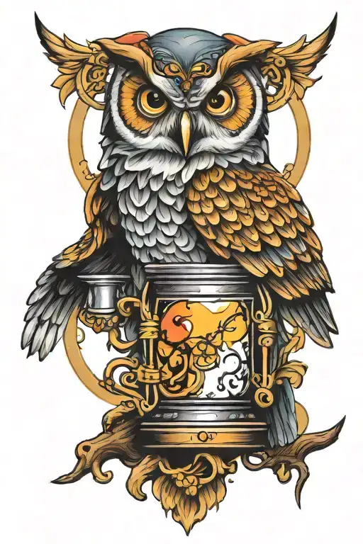 Vibrant Aggressive Owl Holding Hour Glass