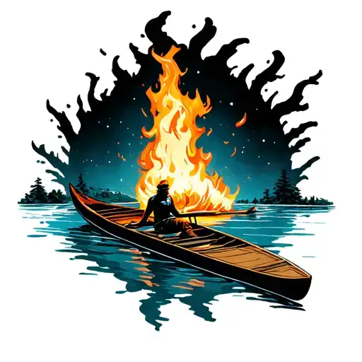 Canoe On Fire Surrounded