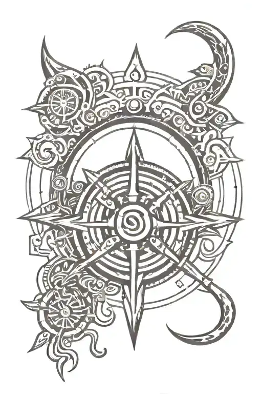 Om Symbol With Trishul And Also With Stylish Compass Direction Arrow Design