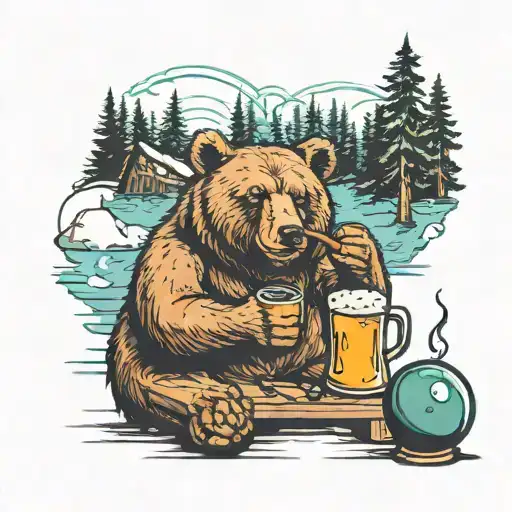 A Bear Enjoying A Cold Beer While Playing Pool In A Cozy Alaskan Cabin