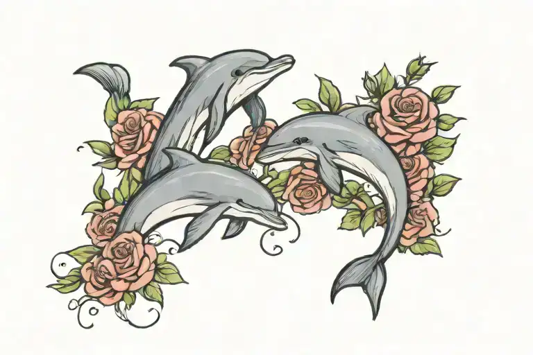 2 Dolphins Jumping Over A Rose