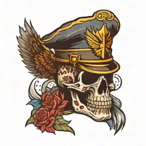Candy Skull Soldier With American War Helmet And A Brown Eagle In The Background