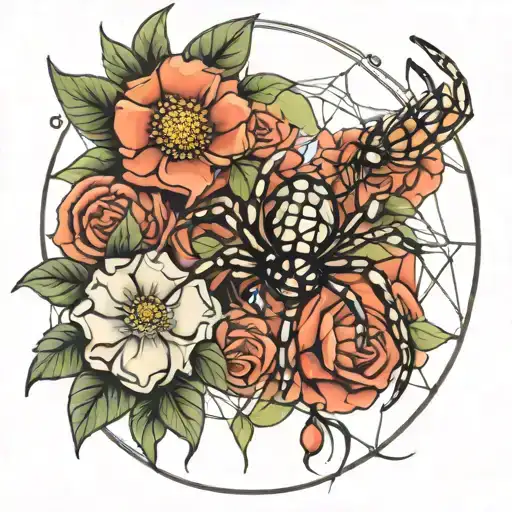 Flowers And Spider Webs Entwined