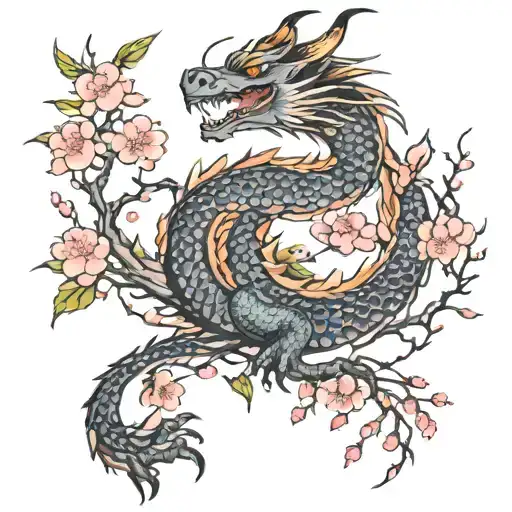 Dragon With Sakura Branches