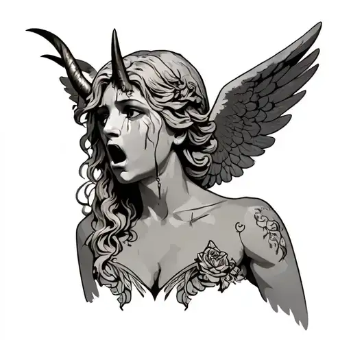 Stone Angel Crying With Horns