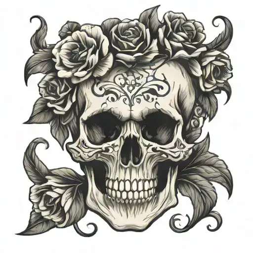 Realistic Skull With Flowers Growing
