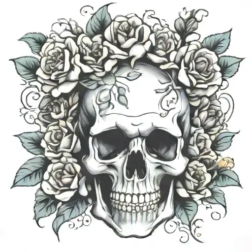 Realistic Skull With Flowers Growing