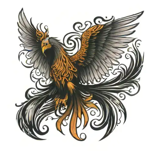Phoenix On Shoulder With Wings Spread Over Back And Chest