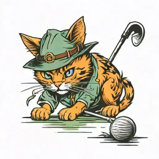 Evil Orange Cat Golfing Wearing A Hat