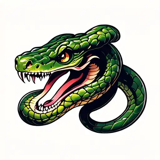 A Logo Format Of A Snake Head In American Traditional Tattoo Style