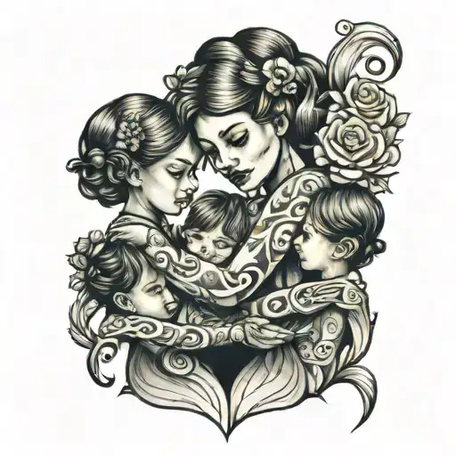 Mother And Three Children Holding Hands