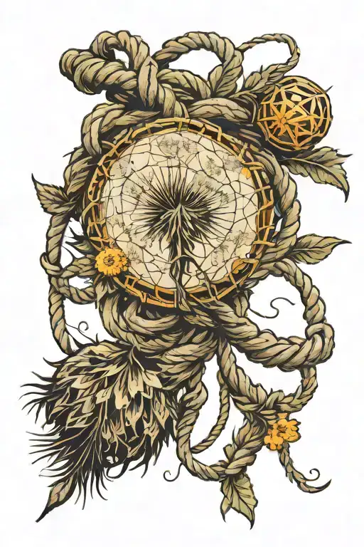 Hanging Rope With A Dandelion Wrapped Around