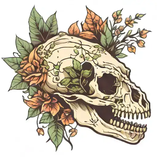 Dinosaur Skull With Plants And Flowers