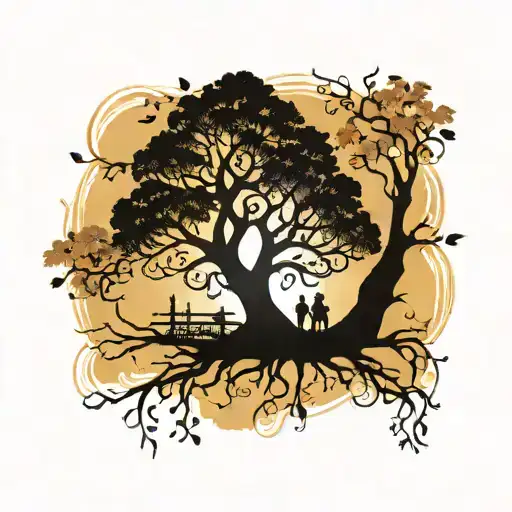 Family Tree Silhouette Surrounded