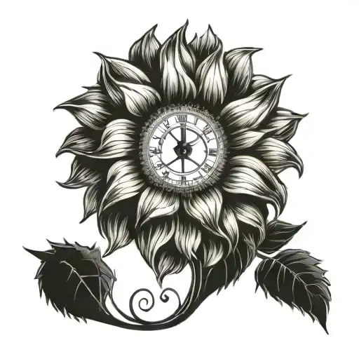 Sunflower With Music Notes And Non Digital Clock Showing
