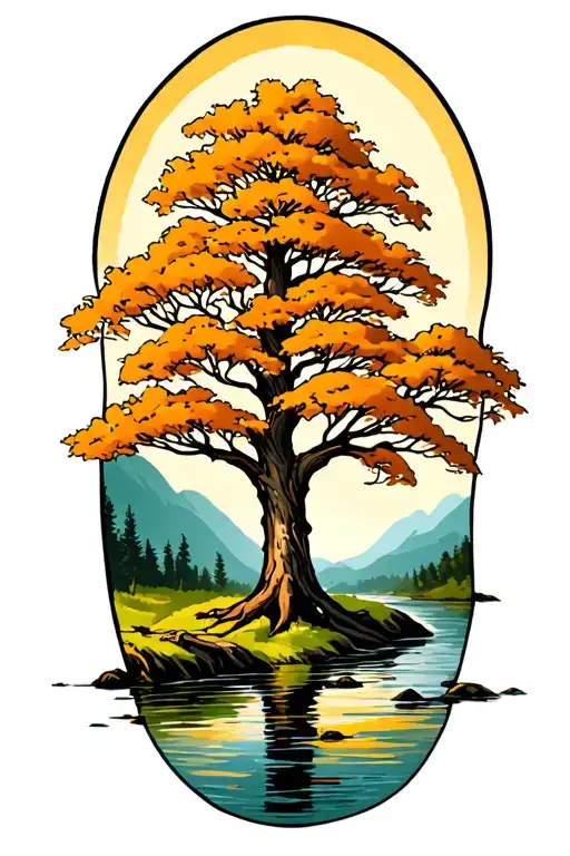 Tree Planted By A River Running