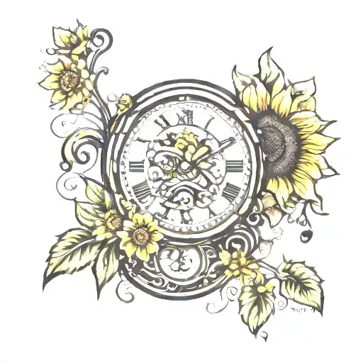 Digital Clock With Sunflowers And Music Notes Floating