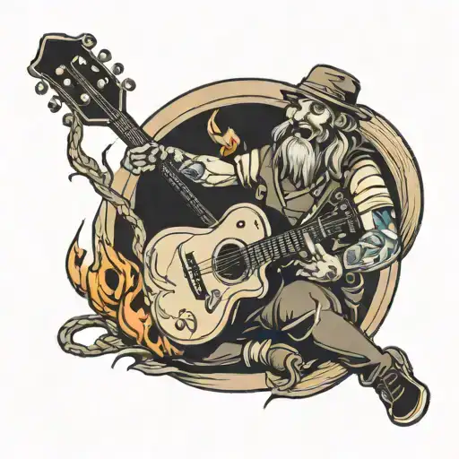 Playing Guitar At Campfire