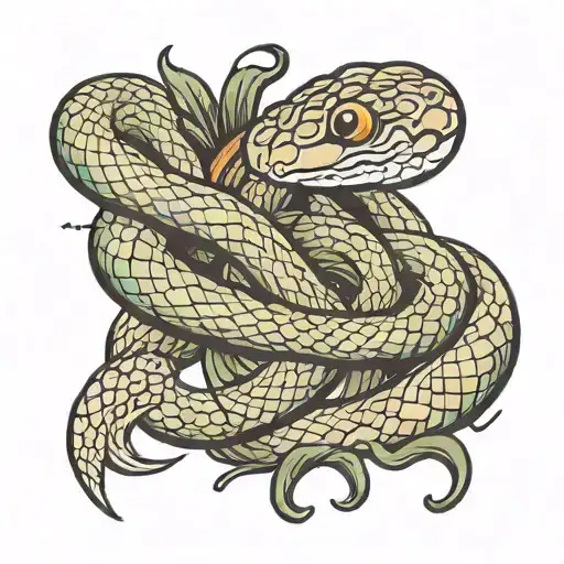 American Traditional Snake Wrapped Around A Sewing Needle