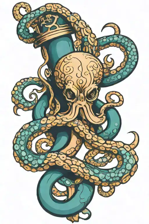An Octopus Wrapped Around An Anchor Intertwined