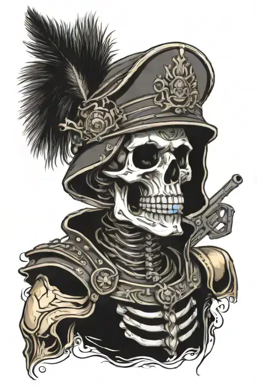 Skeleton Soldier With Helmet Adorned With Intricate