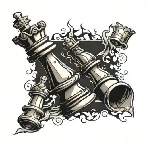 Broken King Chess Piece As A Tattoo Stancil