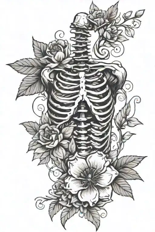 Rib Cage With Flowers Growing Out Of One Aide