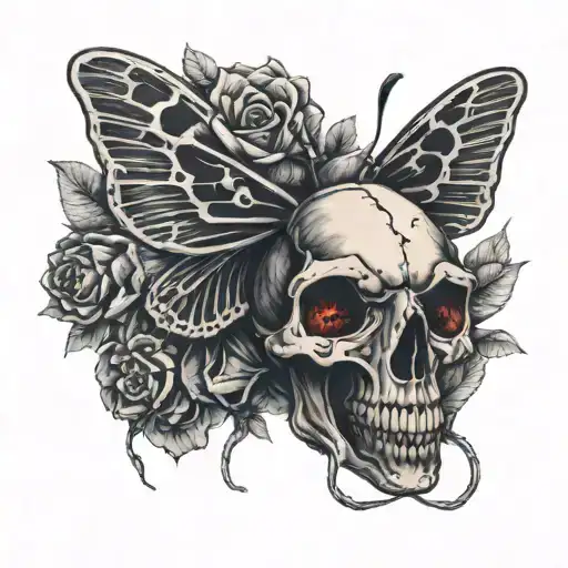 Death Moth Surrounded By Anatomical Heart And Anatomical Brain