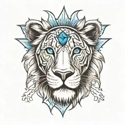 Lion With Blue Eyes And Cross Through Eye