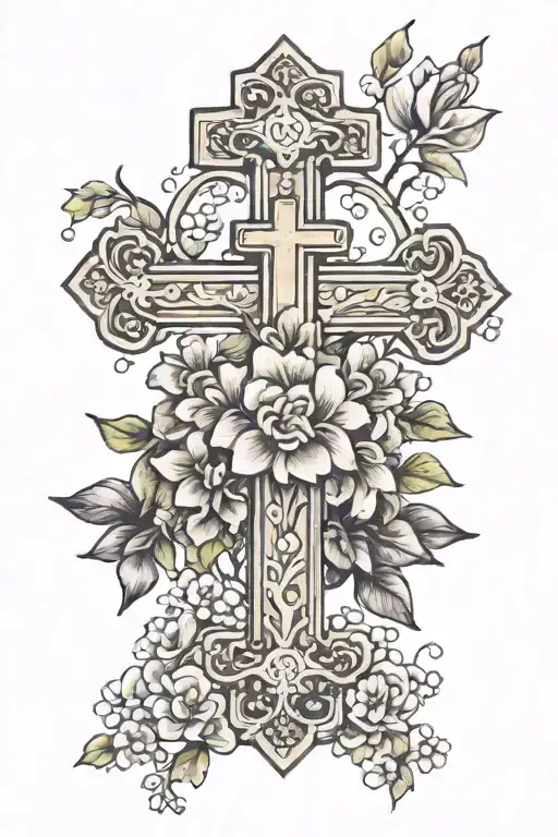 Cross Surrounded By Flowers With Bible Verse
