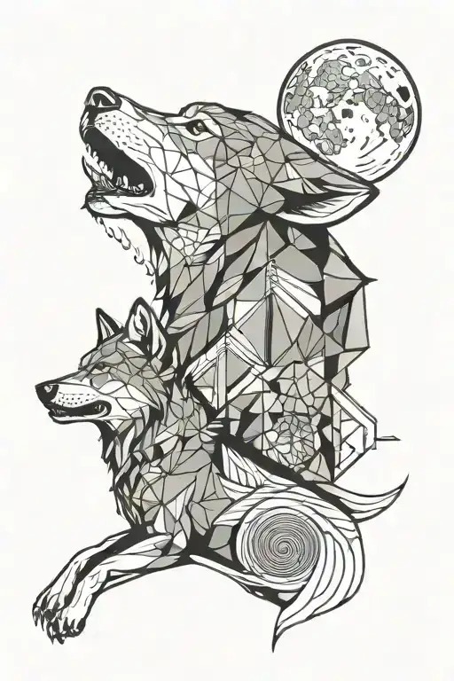 Geometrical And Wolf Howling At The Moon