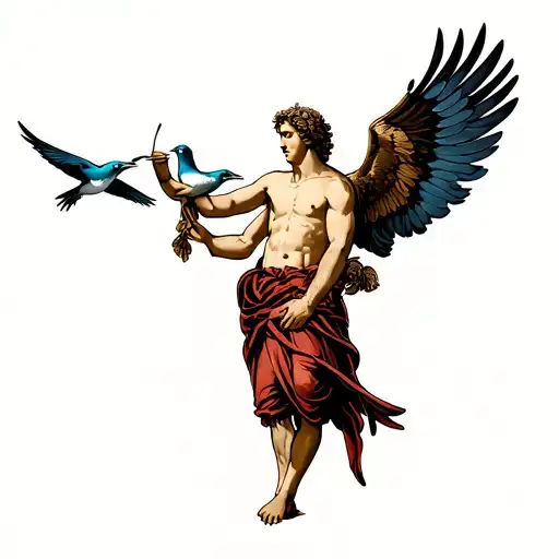 Saint Christopher Holding A Swallow Bird With Its Wings Spread