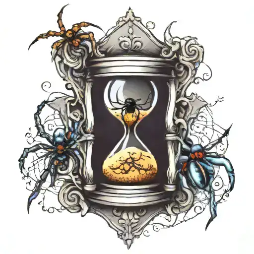 An Hourglass With A Spider Crawling Down The Side