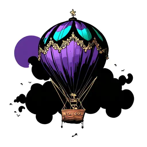A Victorian Hot Air Balloon In Teal Black And Purple