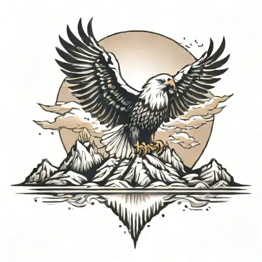 Sun And Eagle And Mountains