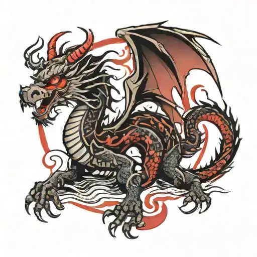 Dragon In Red And Black Color