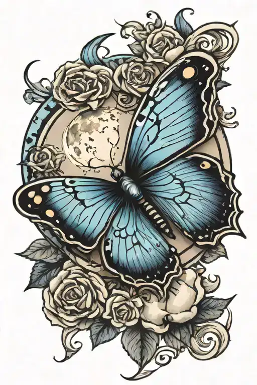 Blue Butterfly With Moon