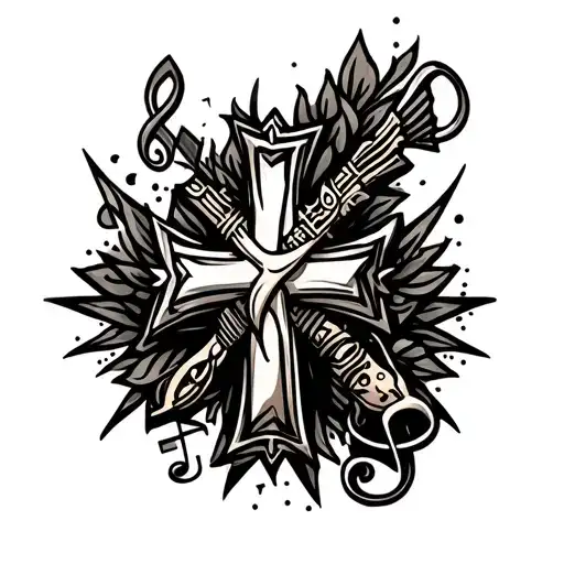 A Cross And Music Symbols