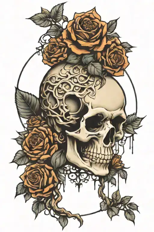 Skull And Roses Surrounding Tree Of Knowledge