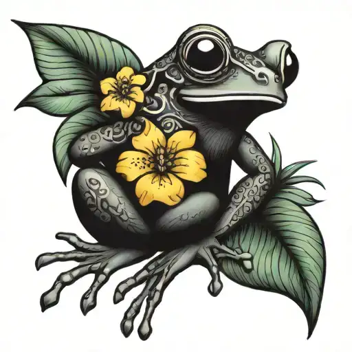 Taino Coqui Frog With Flower Bouquet