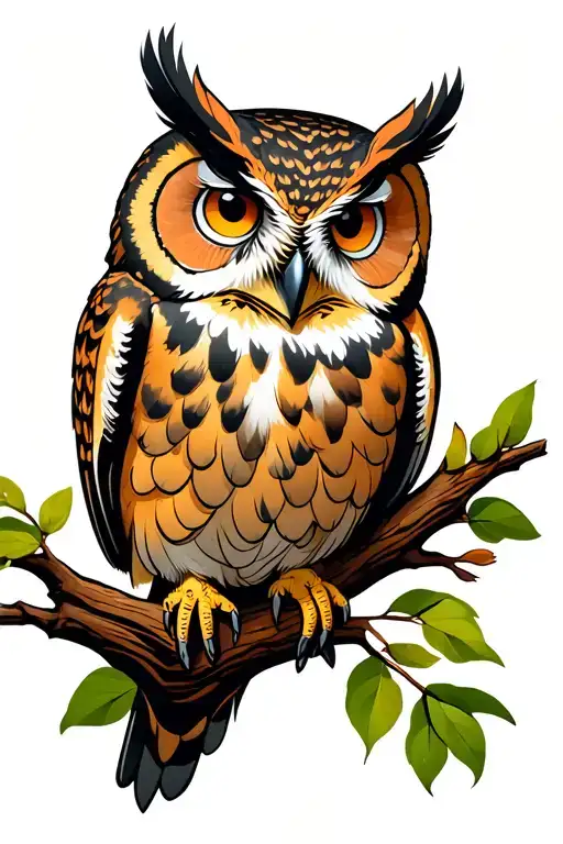 Owl Perched On Branch Looking Directly Forward