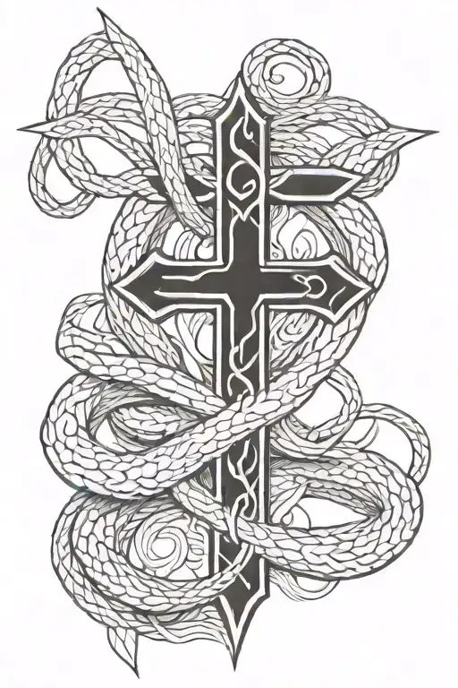 Creates A Tattoo With The Inverted Cross Of Christ And A Snake Wrapped Around That Same Cross