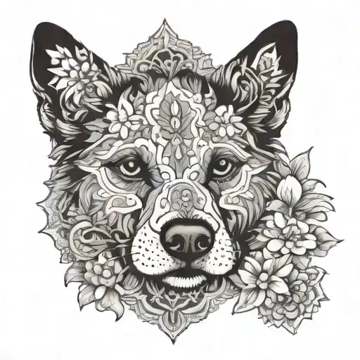Dog Nose Print With Flowers And Mandala Design Incorporating